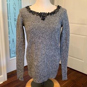 J crew 100% lambs wool long sleeve sweater black sequins detail
